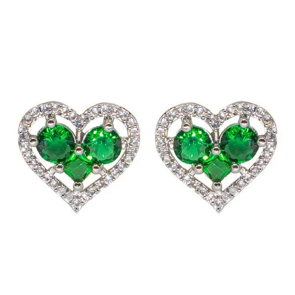 City_Girl_Brass_Rhodium_Plated_Eternal_Love_Cz_Studs_Green