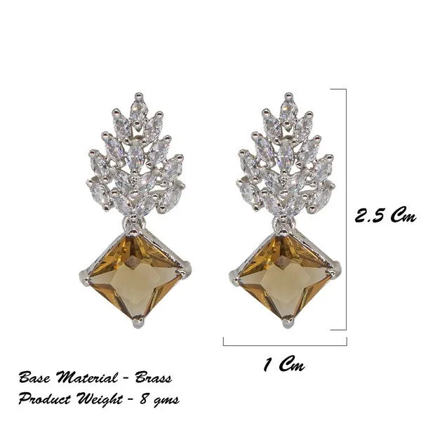 City_Girl_Brass_Rhodium_Plated_Radiant_Crest_Cz_Earrings_Brown