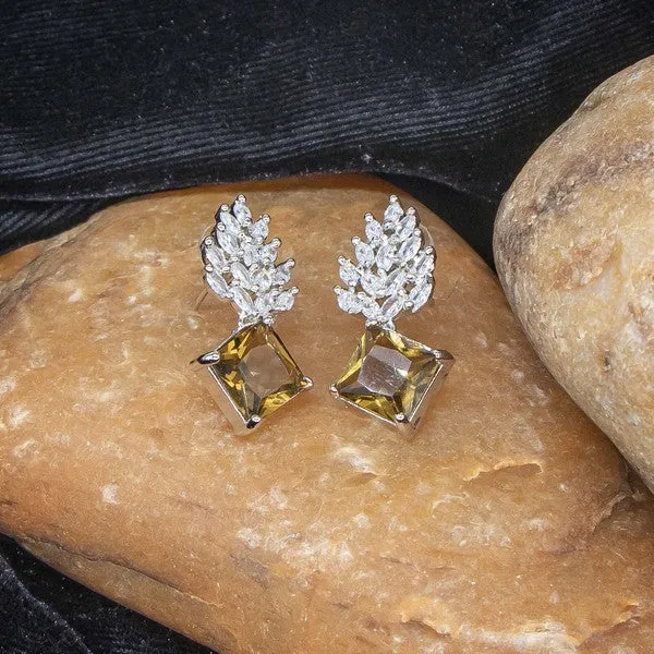 City_Girl_Brass_Rhodium_Plated_Radiant_Crest_Cz_Earrings_Brown