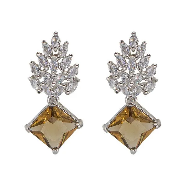 City_Girl_Brass_Rhodium_Plated_Radiant_Crest_Cz_Earrings_Brown
