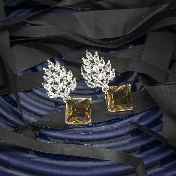 City_Girl_Brass_Rhodium_Plated_Radiant_Crest_Cz_Earrings_Brown