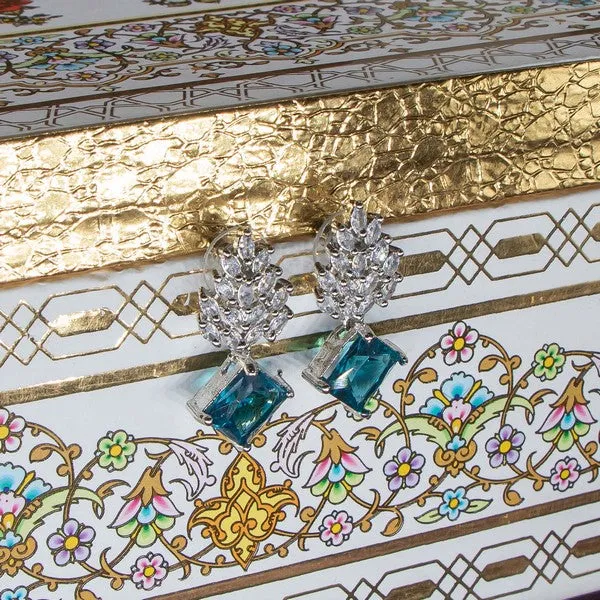 City_Girl_Brass_Rhodium_Plated_Radiant_Crest_Cz_Earrings_Cyan