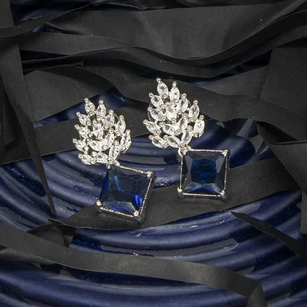 City_Girl_Brass_Rhodium_Plated_Radiant_Crest_Cz_Earrings_Navy