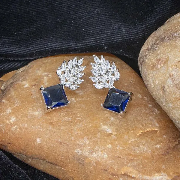 City_Girl_Brass_Rhodium_Plated_Radiant_Crest_Cz_Earrings_Navy