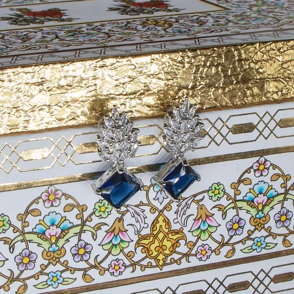 City_Girl_Brass_Rhodium_Plated_Radiant_Crest_Cz_Earrings_Navy