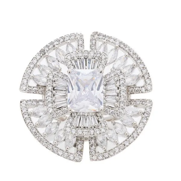 City_Girl_Brass_Rhodium_Plated_Cz_Cocktail_Circle_Ring_Free_Size_Clear_Stone_Default_Title