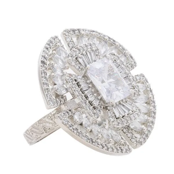 City_Girl_Brass_Rhodium_Plated_Cz_Cocktail_Circle_Ring_Free_Size_Clear_Stone_Default_Title