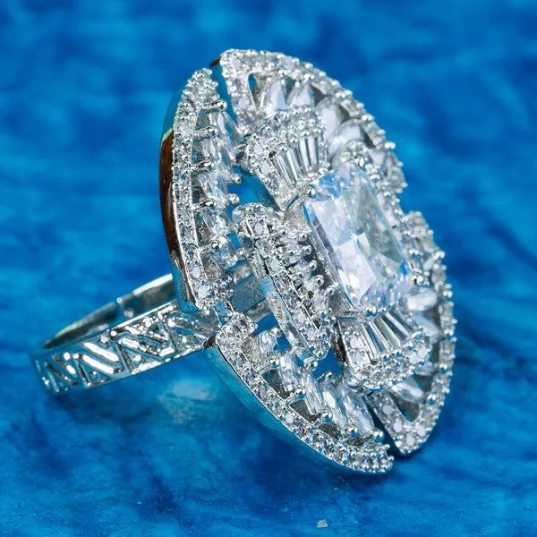 City_Girl_Brass_Rhodium_Plated_Cz_Cocktail_Circle_Ring_Free_Size_Clear_Stone_Default_Title
