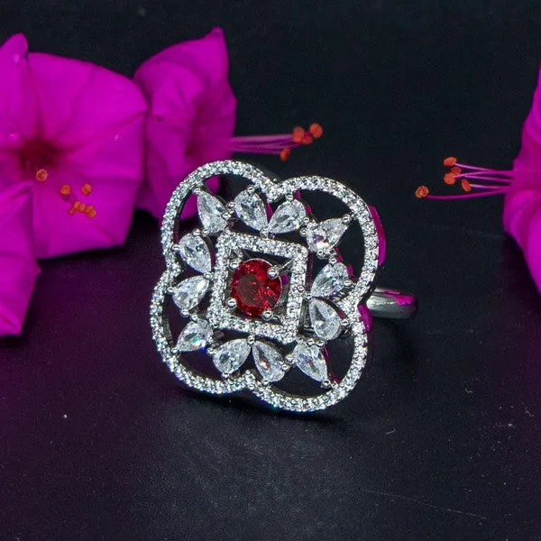 City_Girl_Brass_Rhodium_Plated_Cz_Starburst_Grace_Cocktail_Ring_Red_Default_Title