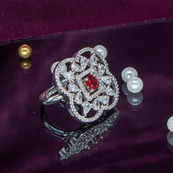 City_Girl_Brass_Rhodium_Plated_Cz_Starburst_Grace_Cocktail_Ring_Red_Default_Title