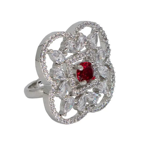 City_Girl_Brass_Rhodium_Plated_Cz_Starburst_Grace_Cocktail_Ring_Red_Default_Title