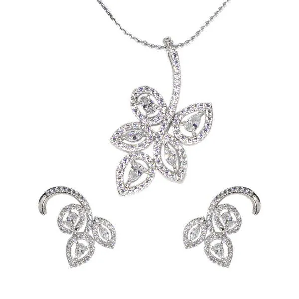 City_Girl_Ad_Brass_Gold_Plated_Elegant_Bloom_Pendant_Set_Silver