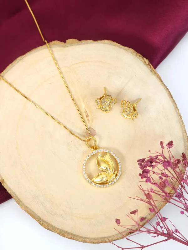 City_Girl_Cubic_Zirconia_24ct_Gold_Plated_Copper_Minimalist_Butterfly_Pendant_Set_Set_With_Mathcing_Earrings_For_Women_And_Girls_Ad_Lk_Set_002