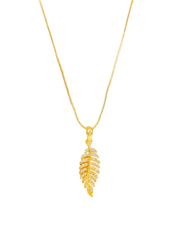 City_Girl_Cubic_Zirconia_24ct_Gold_Plated_Copper_Minimalist_Leaf_Pendant_Set_With_Mathcing_Earrings_For_Women_And_Girls_Ad_Lk_Set_005