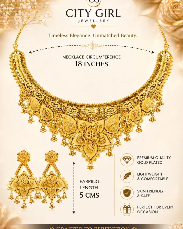 City_Girl_24k_Gold_Plated_Traditional_Necklace_Set_With_Matching_Earrings_Antique_Bridal_Choker_Jewellery_Set_For_Women_Girls