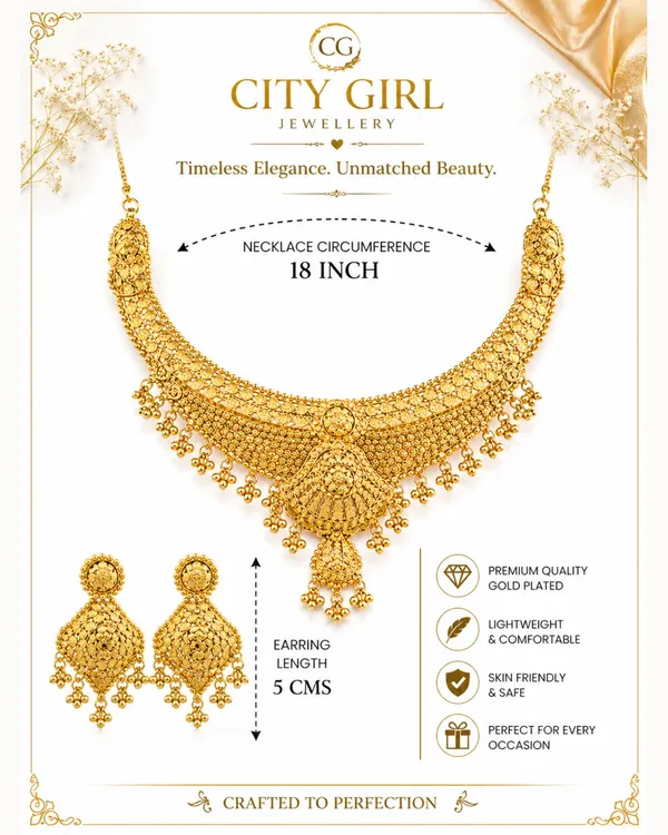 City_Girl_24k_Gold_Plated_Traditional_Necklace_Set_With_Matching_Earrings_Antique_Bridal_Choker_Jewellery_Set_For_Women_Girls