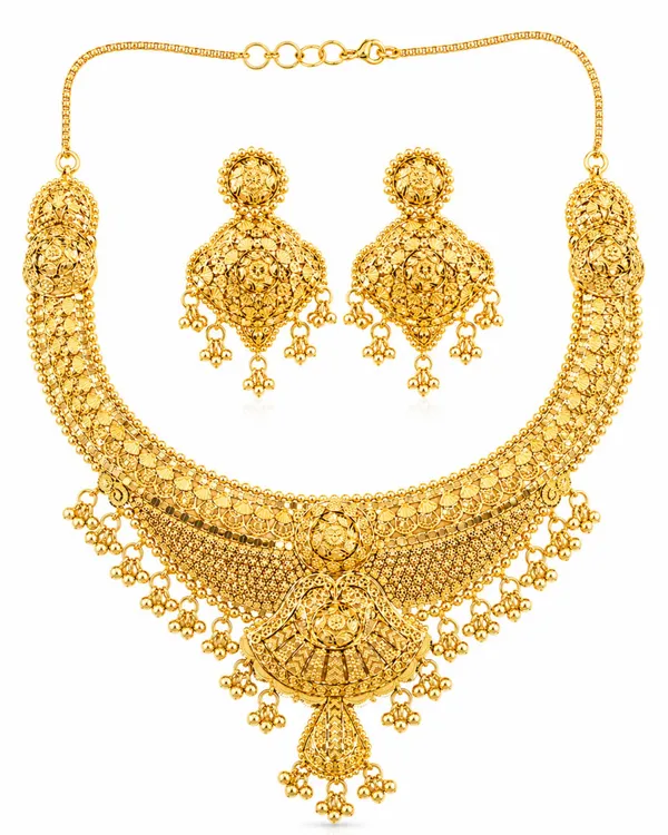 City_Girl_24k_Gold_Plated_Traditional_Necklace_Set_With_Matching_Earrings_Antique_Bridal_Choker_Jewellery_Set_For_Women_Girls