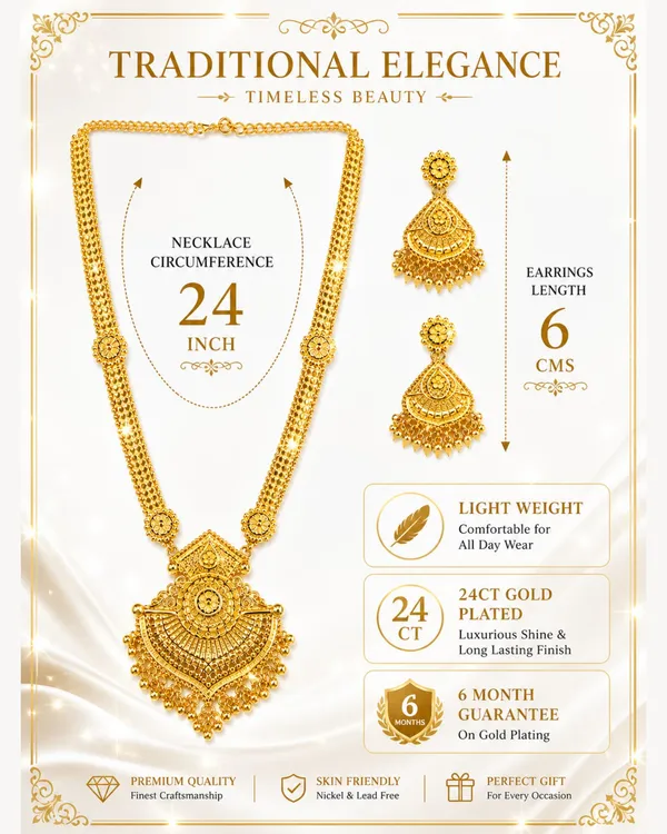 City_Girl_24k_Gold_Plated_Traditional_Necklace_Set_With_Matching_Earrings_Antique_Bridal_Choker_Jewellery_Set_For_Women_Girls