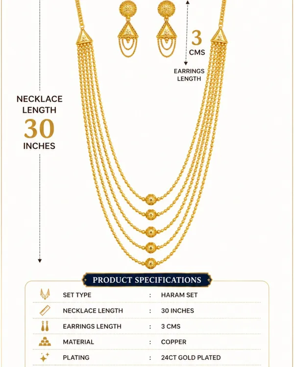 24ct_Gold_Plated_Long_Layered_Haram_Necklace_Set_For_Women_Copper_Base_Traditional_Jewellery_30_Inch_Necklace_With_Matching_Earrings_3_Cm_Ethnic_Wedding_Festive_Wear_Gold