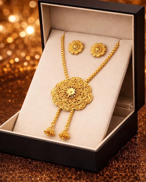 City_Girl_24ct_Gold_Plated_Copper_Jewellery_Set_For_Women_Traditional_Pendant_Necklace_With_Matching_Earrings_Wedding_Party_Wear_Gold