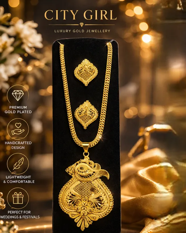 City_Girl_24ct_Gold_Plated_Copper_Jewellery_Set_For_Women_Traditional_Pendant_Necklace_With_Matching_Earrings_Wedding_Party_Wear_Gold