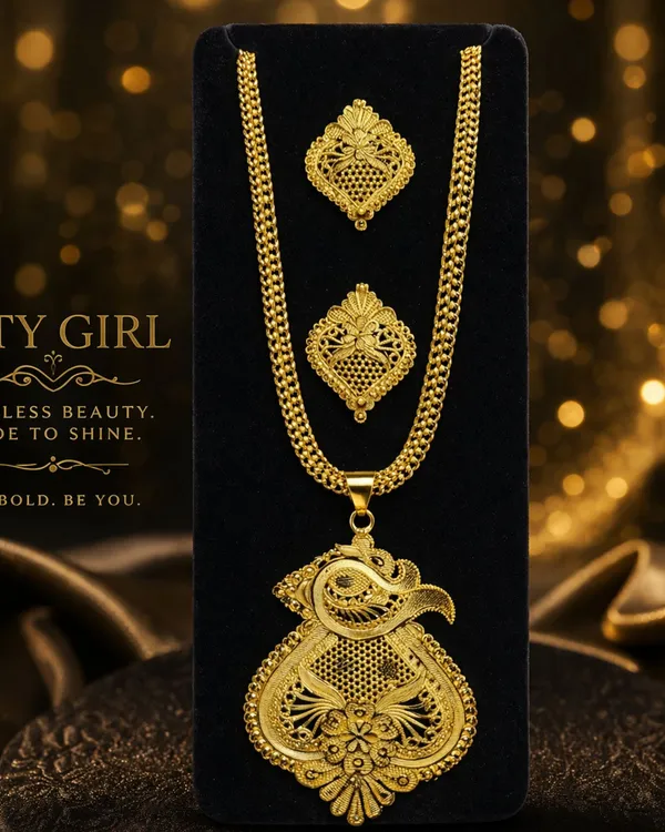 City_Girl_24ct_Gold_Plated_Copper_Jewellery_Set_For_Women_Traditional_Pendant_Necklace_With_Matching_Earrings_Wedding_Party_Wear_Gold