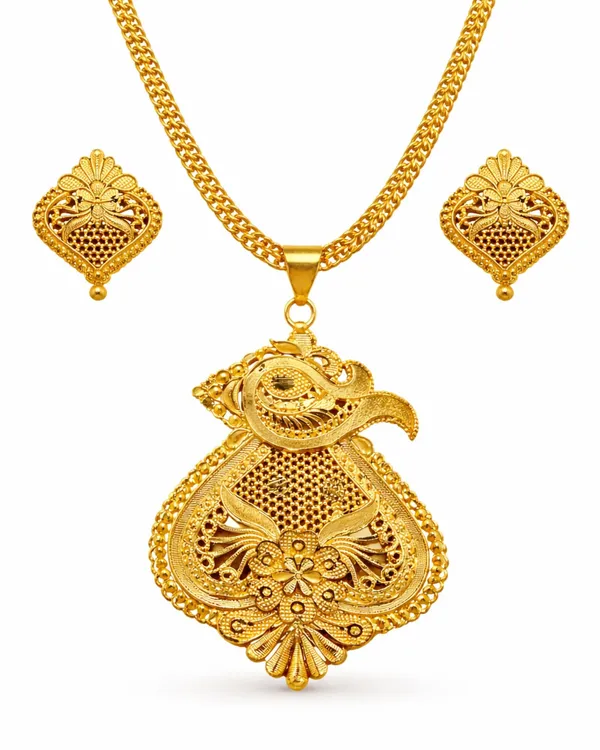 City_Girl_24ct_Gold_Plated_Copper_Jewellery_Set_For_Women_Traditional_Pendant_Necklace_With_Matching_Earrings_Wedding_Party_Wear_Gold
