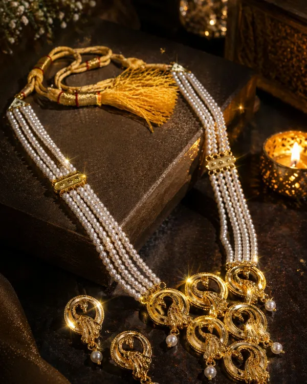 City_Girl_24ct_Gold_Plated_4_Line_Pearl_Necklace_Set_With_Matching_Earrings_Elegant_Multi_Strand_Traditional_Jewellery_Gold