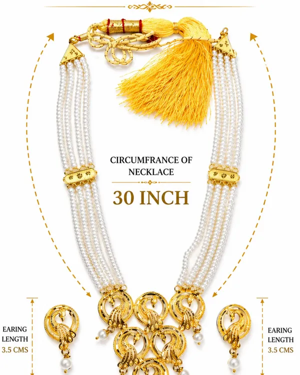 City_Girl_24ct_Gold_Plated_4_Line_Pearl_Necklace_Set_With_Matching_Earrings_Elegant_Multi_Strand_Traditional_Jewellery_Gold