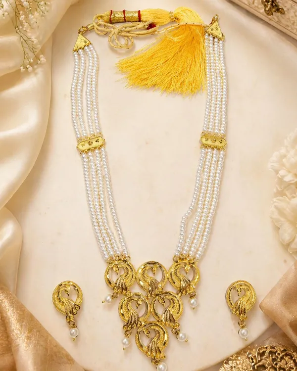 City_Girl_24ct_Gold_Plated_4_Line_Pearl_Necklace_Set_With_Matching_Earrings_Elegant_Multi_Strand_Traditional_Jewellery_Gold