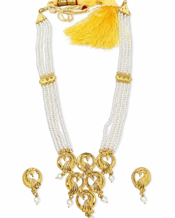 City_Girl_24ct_Gold_Plated_4_Line_Pearl_Necklace_Set_With_Matching_Earrings_Elegant_Multi_Strand_Traditional_Jewellery_White