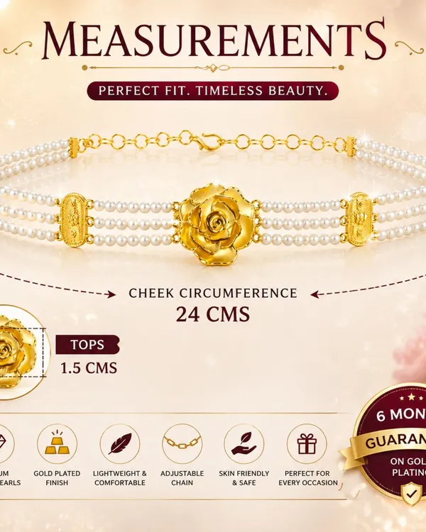 City_Girl_Gold_Plated_Pearl_Choker_Set_With_Rose_Design_3_Layer_Pearl_Choker_Necklace_With_Matching_Stud_Earrings_Adjustable_Chain_Elegant_Ethnic_Jewellery_For_Women_Gold