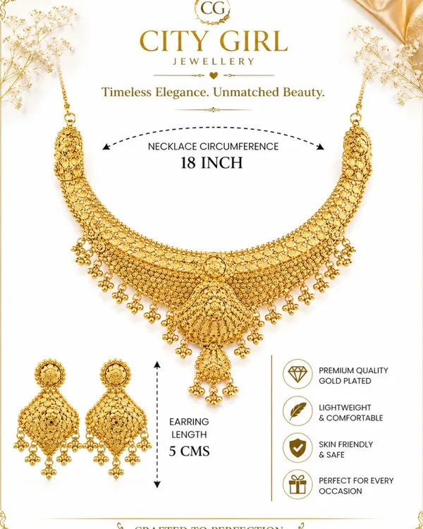 City_Girl_Gold_Plated_Choker_Necklace_Set_With_Earrings_For_Women_Traditional_Bridal_Jewellery_Set_18_Inch_Necklace_5_Cm_Earrings_6_Months_Plating_Guarantee_Gold