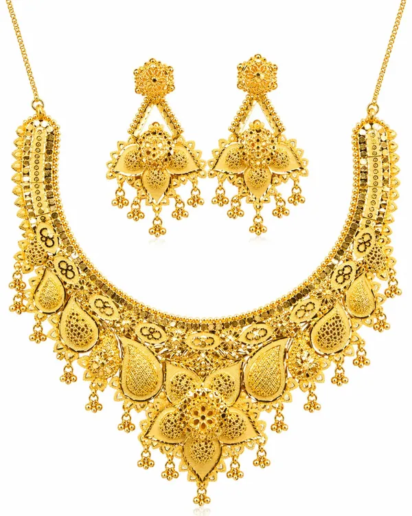 City_Girl_24k_Gold_Plated_Traditional_Necklace_Set_With_Matching_Earrings_Antique_Bridal_Choker_Jewellery_Set_For_Women_Girls_Gold