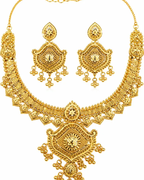 City_Girl_24k_Gold_Plated_Traditional_Necklace_Set_With_Matching_Earrings_Antique_Bridal_Choker_Jewellery_Set_For_Women_Girls_Gold