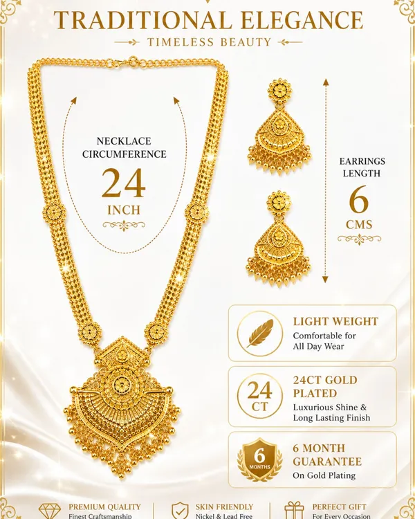 City_Girl_24k_Gold_Plated_Traditional_Necklace_Set_With_Matching_Earrings_Antique_Bridal_Choker_Jewellery_Set_For_Women_Girls_Gold