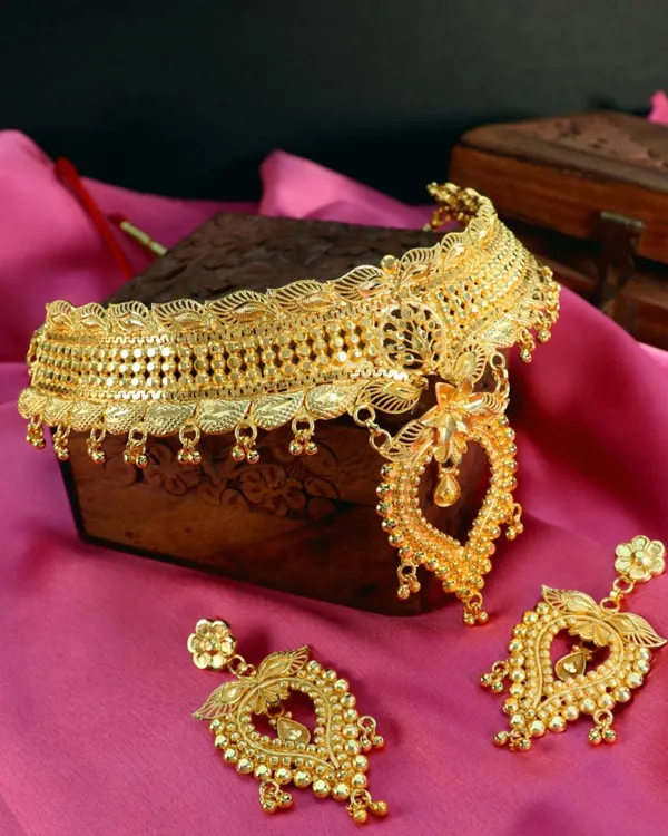 City_Girl_Gold_Plated_Copper_Choker_Necklace_Set_For_Women_Gold