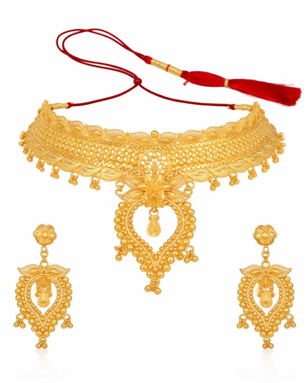 City_Girl_Gold_Plated_Copper_Choker_Necklace_Set_For_Women_Gold