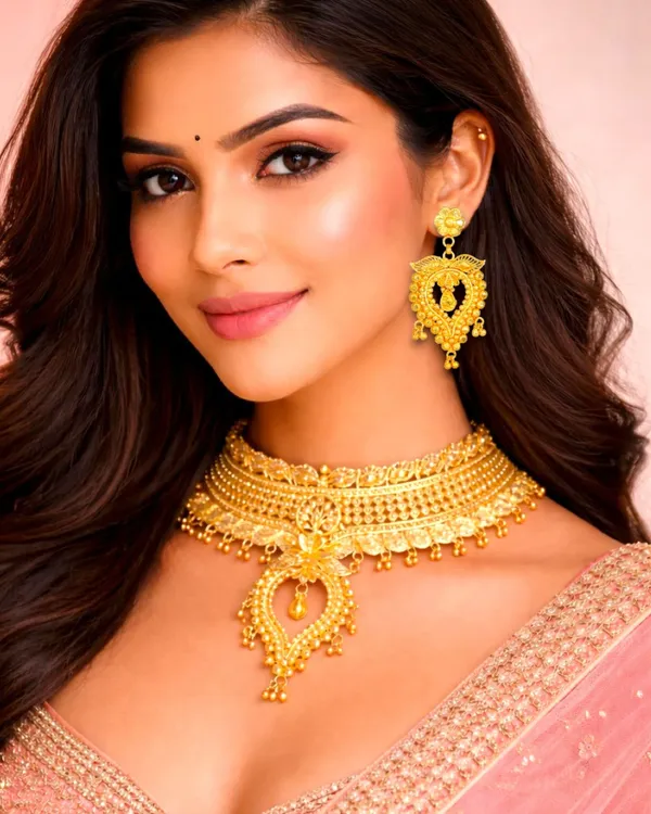 City_Girl_Gold_Plated_Copper_Choker_Necklace_Set_For_Women_Gold