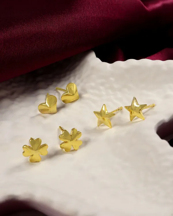 City_Girl_Gold_Plated_Stud_Earrings_Pack_Of_3_Anti_Tarnish_Daily_Wear_Jewellery_Gold