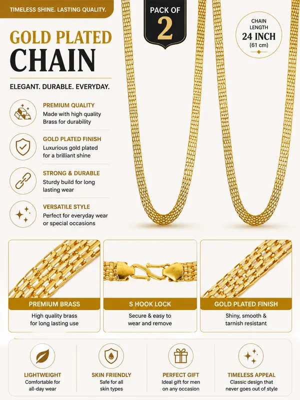 City_Girl_Jewellery_Gold_Plated_Chain_Pack_Of_2_For_Men_Women_24_Inch_Brass_Chain_Necklace_With_S_Hook_Lock_Stylish_Western_Fusion_Wear_Jewellery_Default_Title