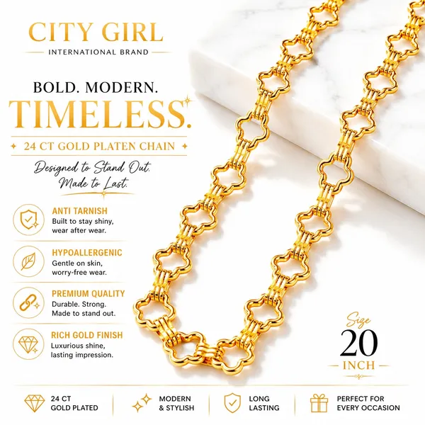 City_Girl_24_Ct_Gold_Plated_Clover_Link_Chain_Necklace_For_Women_Premium_Statement_Chain_Anti_Tarnish_Hypoallergenic_Fashion_Jewellery_20_Inch_Long_Chain_Design_1_Mcn_515