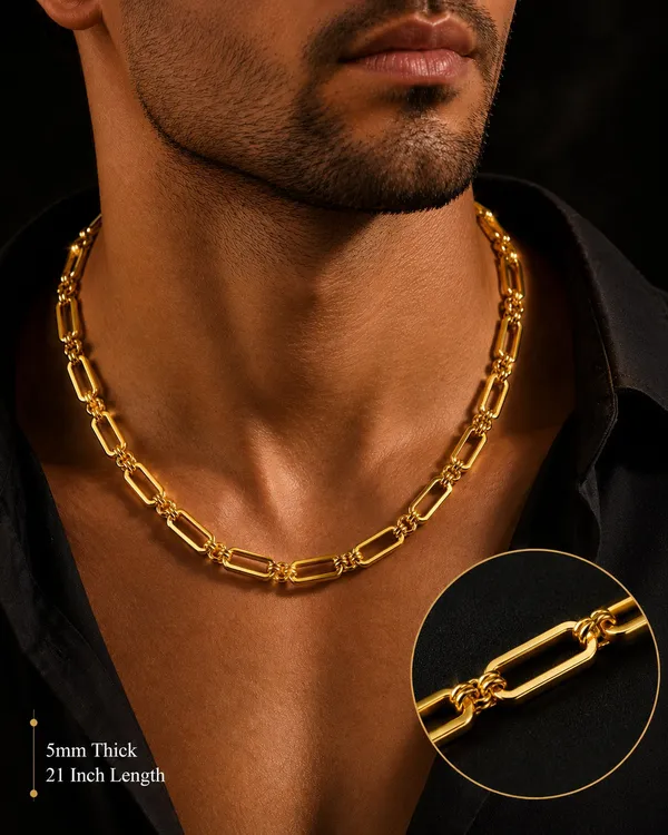 City_Girl_Jewellery_18k_Gold_Plated_20_Inch_24_Inch_Link_Chain_For_Men_Women_5mm_Micro_Gold_Plated_Stainless_Steel_Chain_Anti_Tarnish_Waterproof_Skin_Friendly_Lightweight_Daily_Wear_Necklace