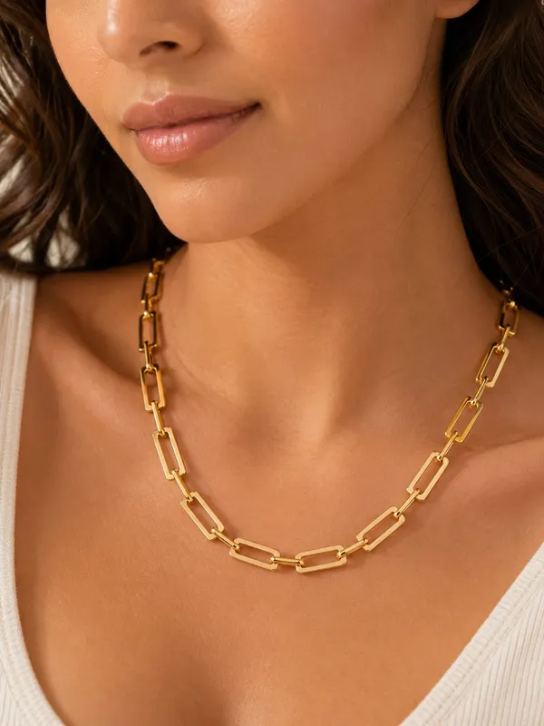 Manikya_Jewellery_18ct_Gold_Plated_Rectangular_Link_Chain_Necklace_For_Women_Paperclip_Style_Necklace_With_S_Hook_Clasp_Minimalist_Daily_Wear_Fashion_Jewellery
