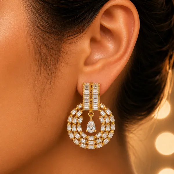 City_Girl_Jewellery_Gold_Plated_Baguette_Cz_Circular_Drop_Earrings_For_Women_Premium_Statement_Party_Wear_Earrings_Default_Title