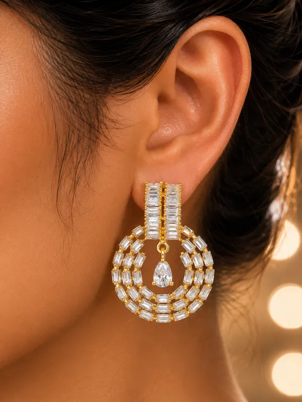 City_Girl_Jewellery_Gold_Plated_Baguette_Cz_Circular_Drop_Earrings_For_Women_Premium_Statement_Party_Wear_Earrings_Default_Title