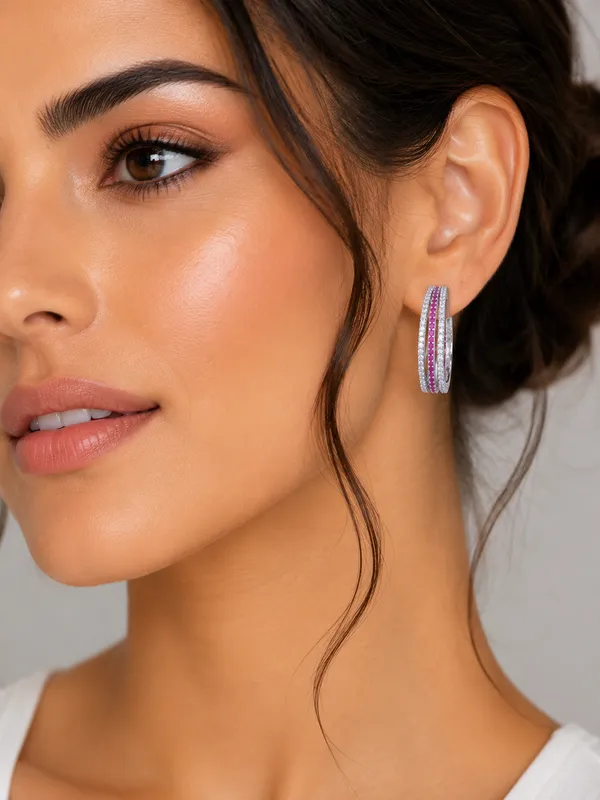 City_Girl_Shimmer_Rhodium_Plated_Elegant_Curve_Design_Studs_Fuchsia_Default_Title