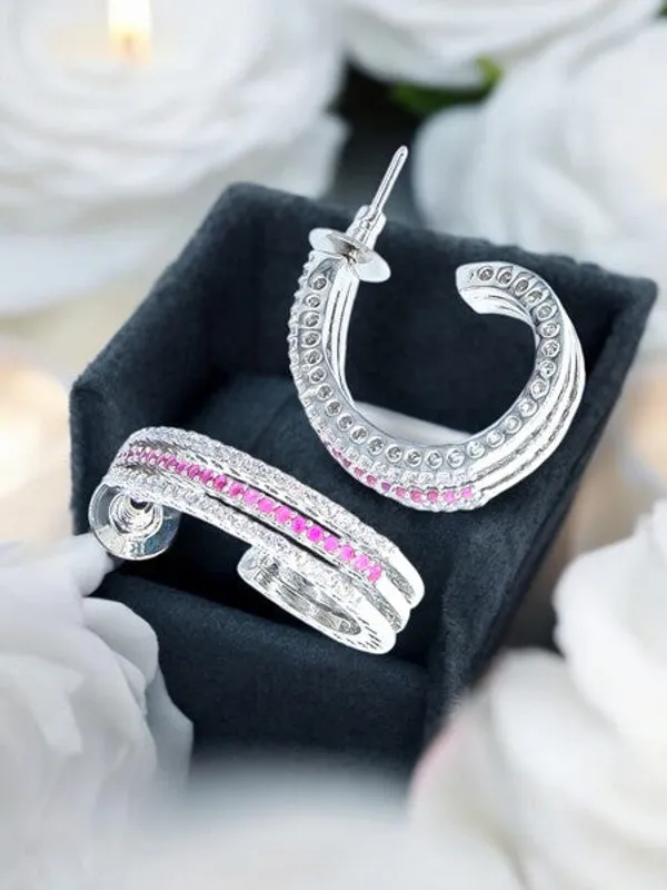 City_Girl_Shimmer_Rhodium_Plated_Elegant_Curve_Design_Studs_Fuchsia_Default_Title