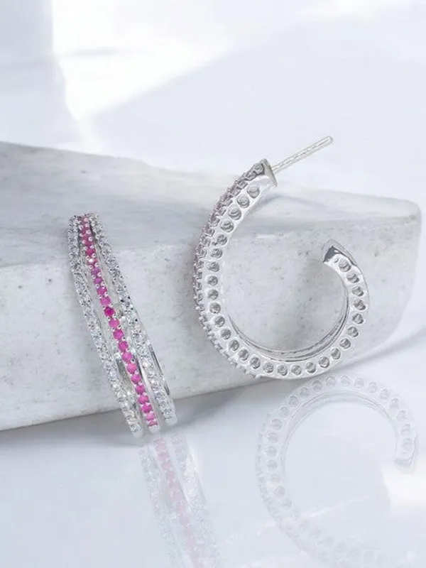 City_Girl_Shimmer_Rhodium_Plated_Elegant_Curve_Design_Studs_Fuchsia_Default_Title