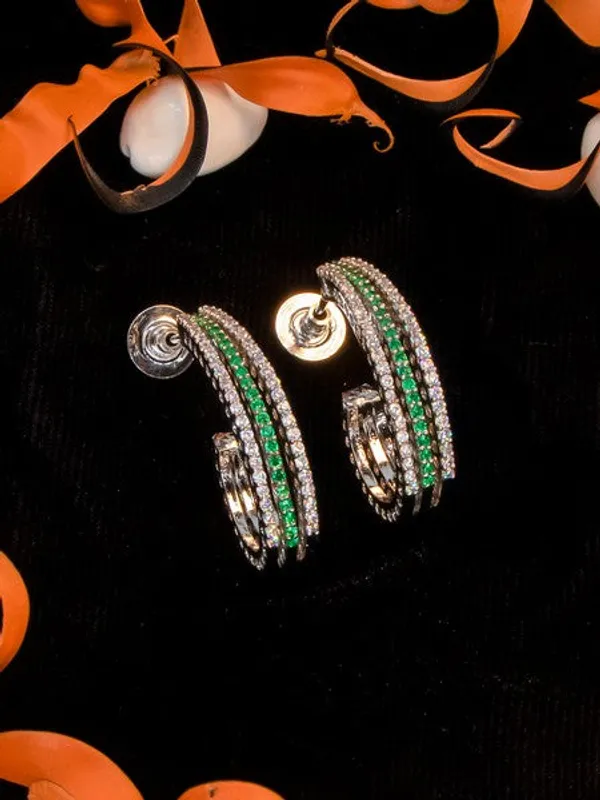City_Girl_Shimmer_Rhodium_Plated_Elegant_Curve_Design_Studs_Emerald_Green_Default_Title